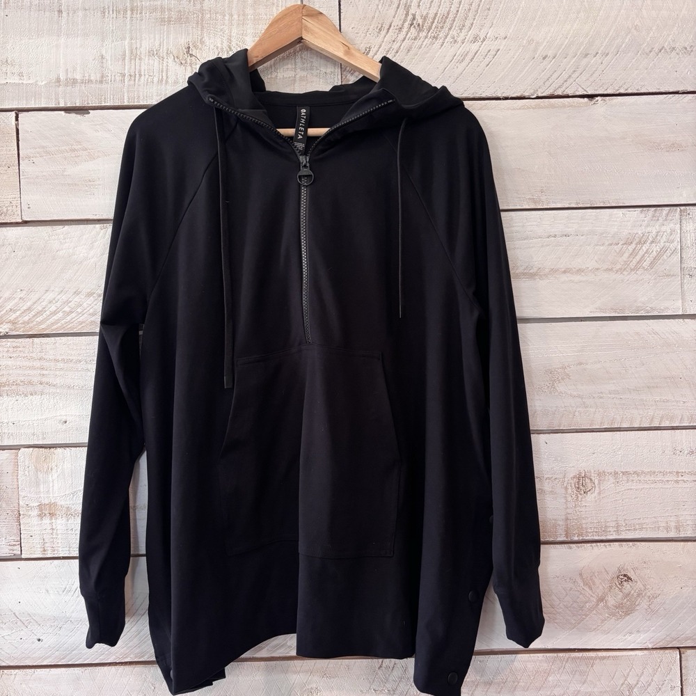 Athleta Womens 3/4 Zip Athletic Hoodie With Snap Sides XS‎ Black
